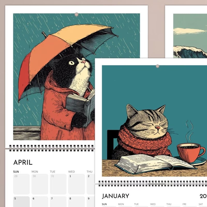Cats Chillin' with Books 2026 Wall Calendar