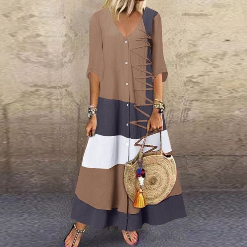 Loose V-Neck Cotton Dress