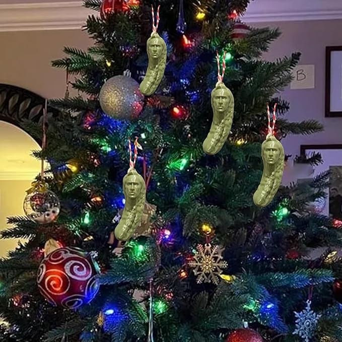 grappig Nicolas Cage kerst groen augurk hangend ornament