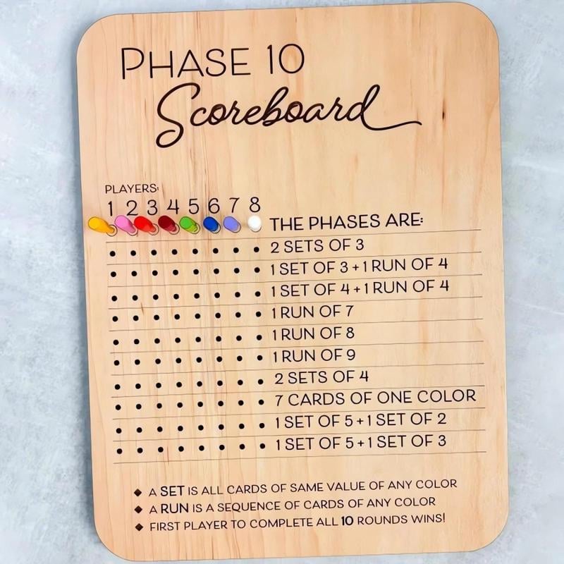 Wooden Phase 10 Score board