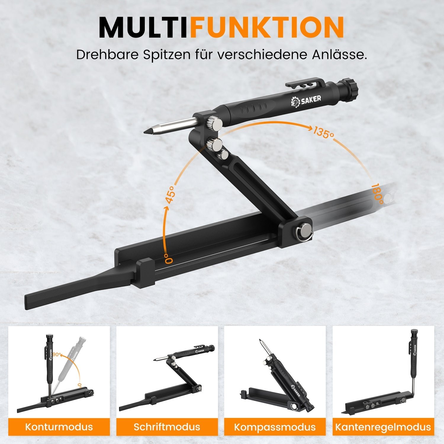 Saker Multifunktionales Anreißwerkzeug DIY Anreißlehre mit Tieflochstift