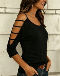 Solid Color Elbow-Length Sleeve Off-Shoulder T-Shirt
