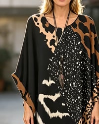 Round Neck Leopard Print Patchwork Blouse