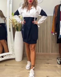 Hooded contrast sweatshirt dress