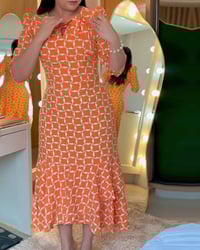 Robe Manches Mi-longues Col Rond Imprimé Taille