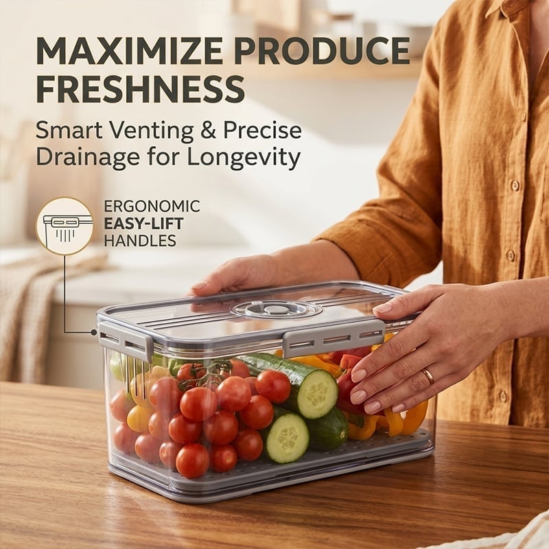 Fridge Storage Box with Drain Tray