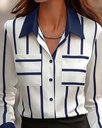 Striped Pocket Satin Casual Shirt