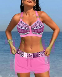 Højtaljet bikini med geometrisk print