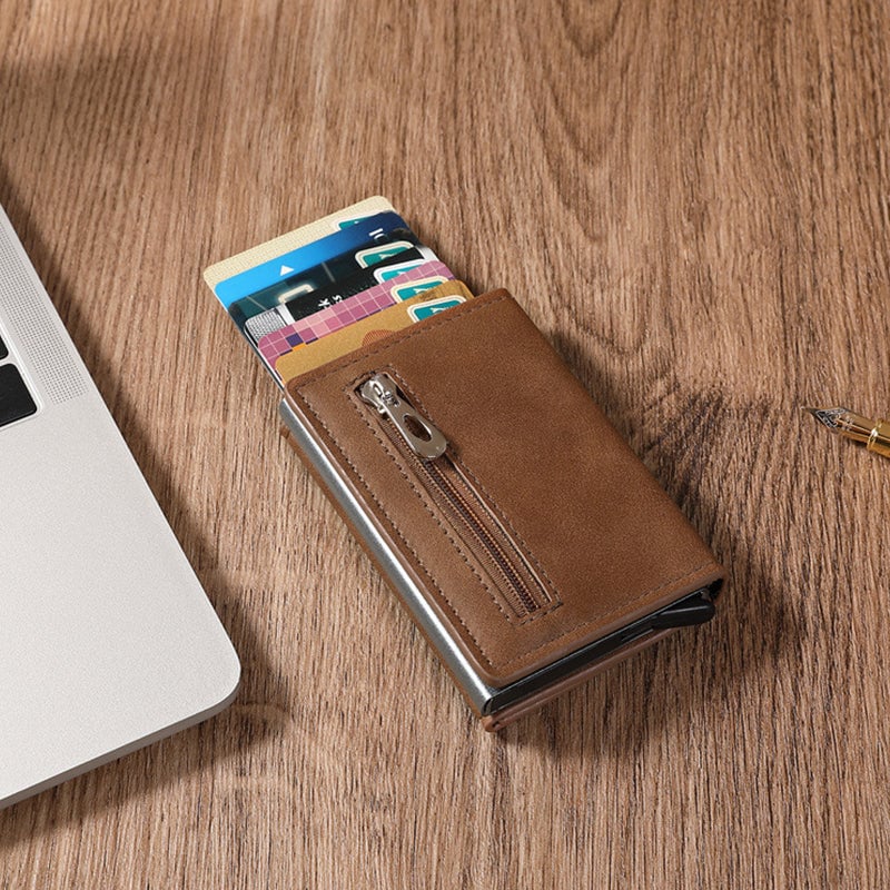Anti-magnetic RFID card holder with zipper for men