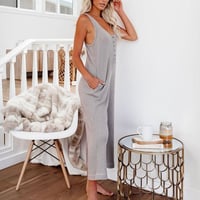 Ensfarget knapp Jumpsuit Backpacking Bukser med lommer