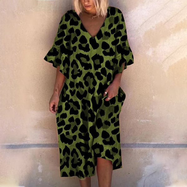 V-kaula Leopardiprintti Mekko