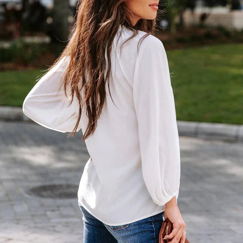 Ladies Comfy Casual V-neck Ruffle Collar Loose Blouse