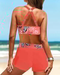 High Waist Leaves Print Bikinis