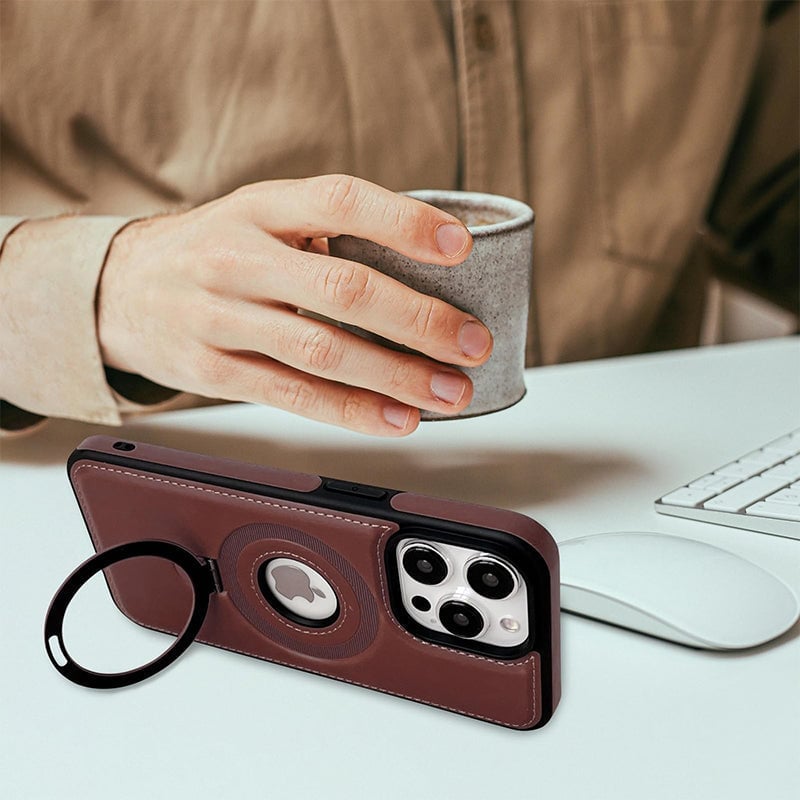 Full-Coverage Shockproof Leather Magnetic Stand iPhone Case