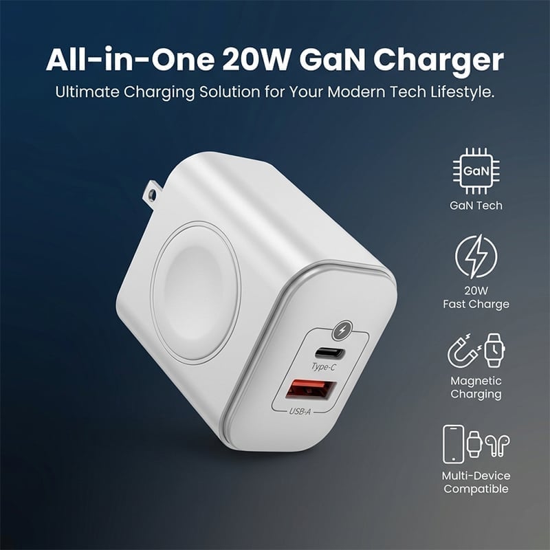 3-in-1 GaN Magnetic Wireless Charger & Fast Charging Block