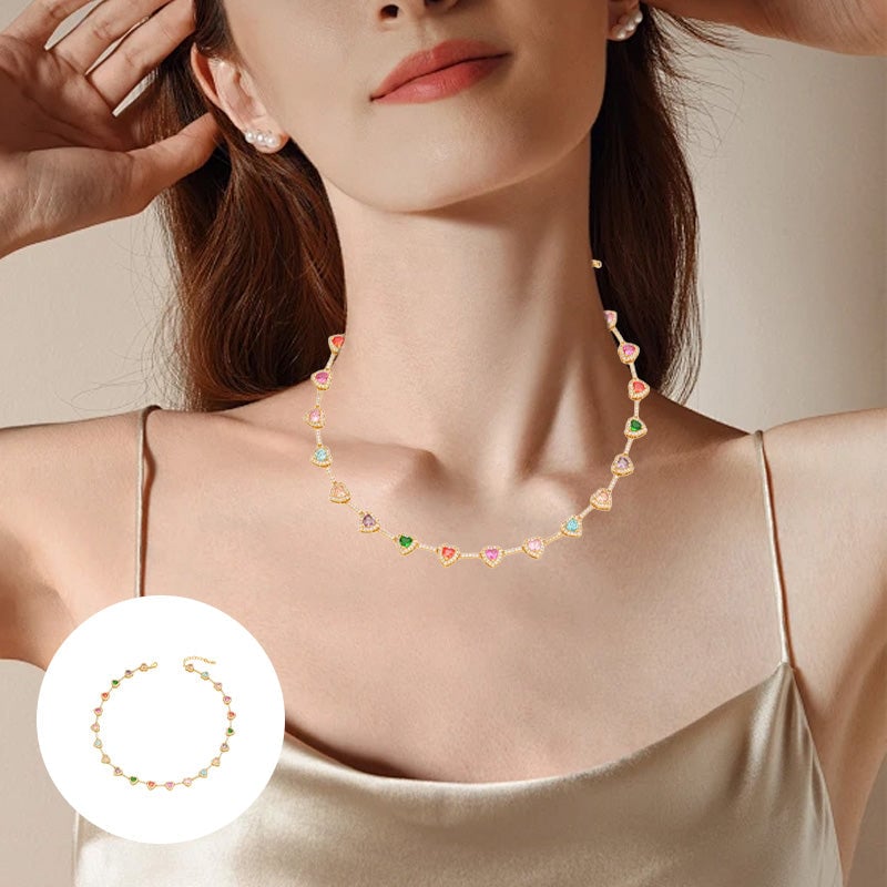 Heart Shaped Colorful Zirconia Necklace