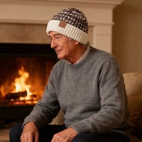 Fleece Lined Leather Patch Knit Cap