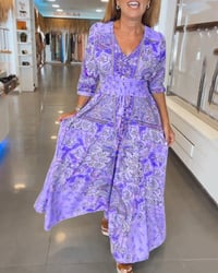 Robe de vacances à col en V et manches 3/4