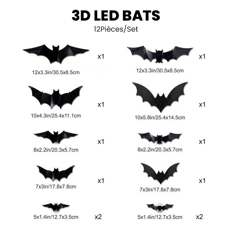 Décoration LED 3D en forme de chauve-souris