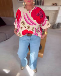 Casual top met ronde hals, print en halve mouwen
