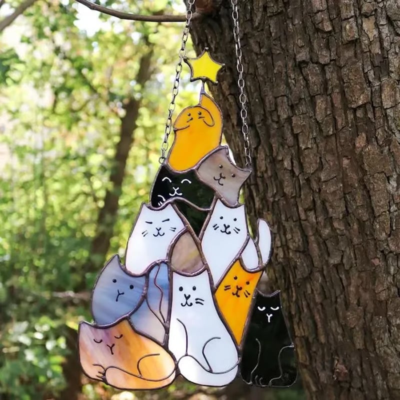 Cat Christmas Tree Suncatcher Ornament