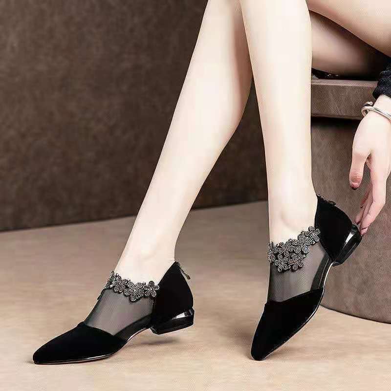 RHINESTONE STONE HOLLOW HEEL SHOES