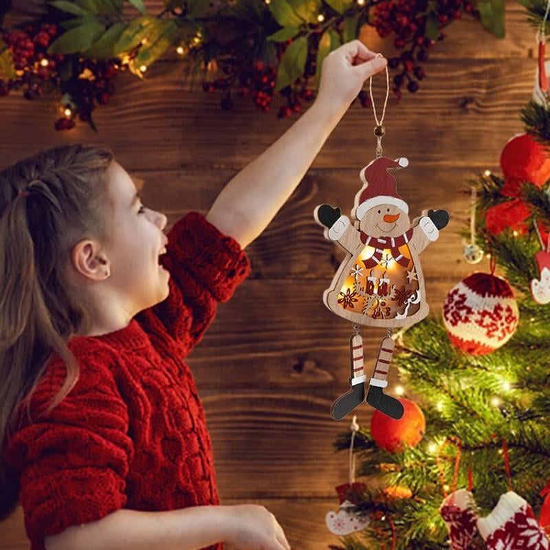 LED Light Christmas Tree Wood Home Hanging Decoration