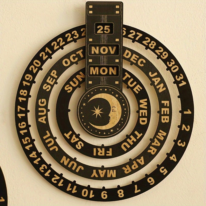 Roterende cirkulær evighedskalender i træ