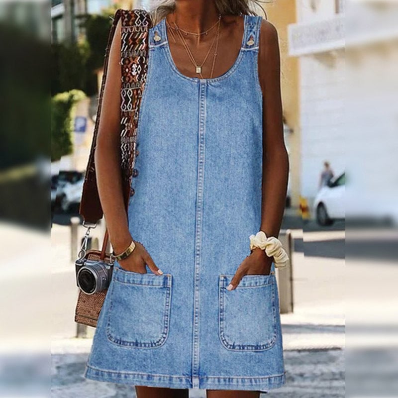 Front Pocket Denim Overall Mini Skirt