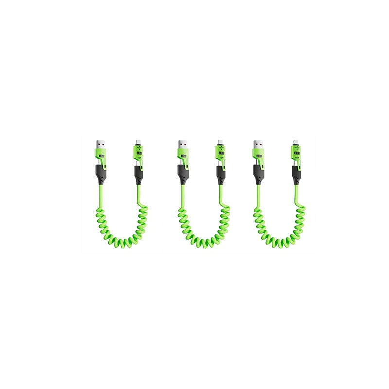 Spring retractable 4 in 1 65w fast charging data cable
