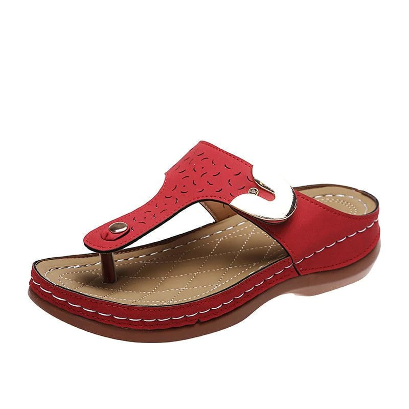 2022 Neue Damen-Metalldekor-Funktionsmuster-Keil-Flip-Flops