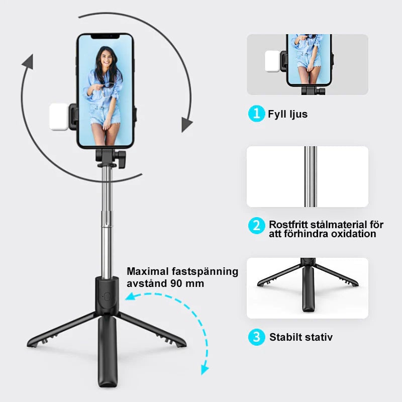 6 i 1 trådlös bluetooth selfiepinne