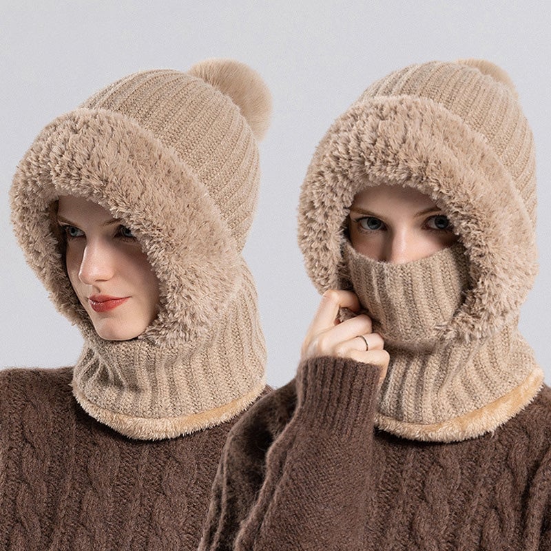 Women's knitted 3-in-1 cold-proof hat