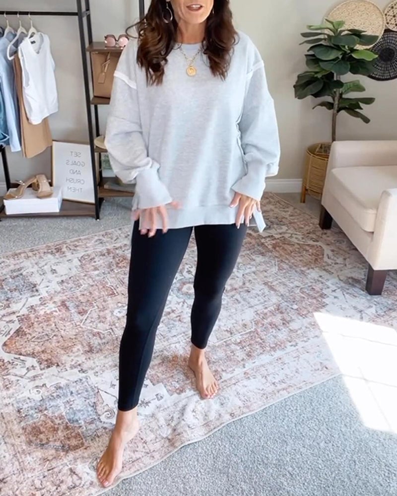 Round neck long sleeve slit stitching sweatshirt
