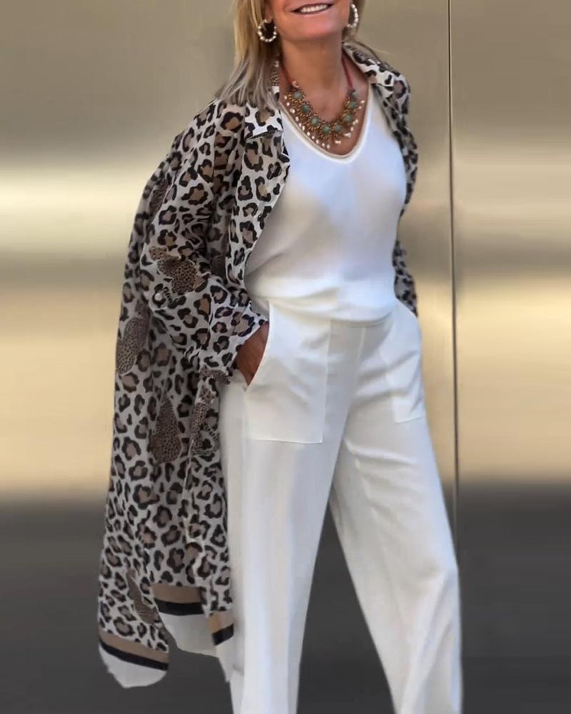 Lang leopardprint frakke