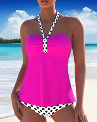 Pink tankini med halterneck og polkaprikker
