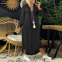 Naisten yksivärinen väri pitkähihainen rento Denim mekko