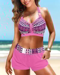 Højtaljet bikini med geometrisk print