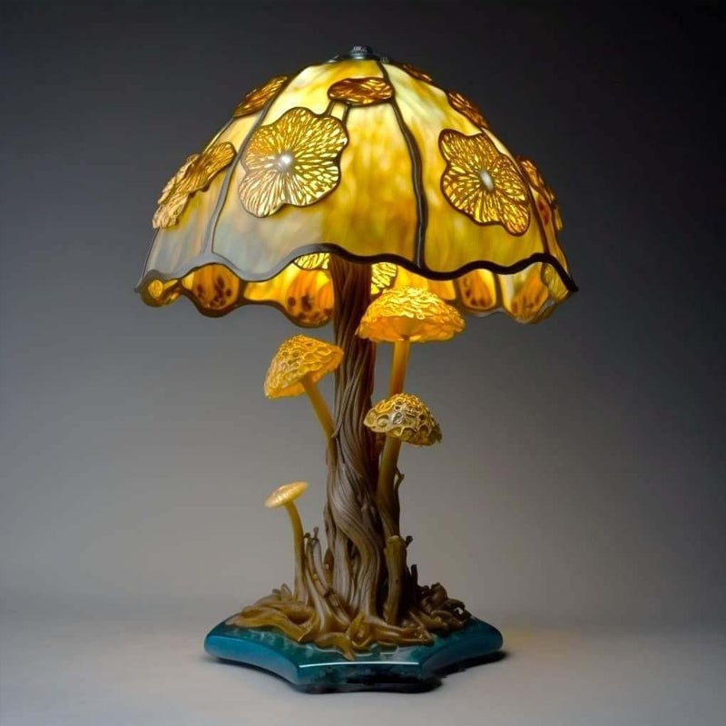 Lampe de Table en Verre Teinté de Série Végétale