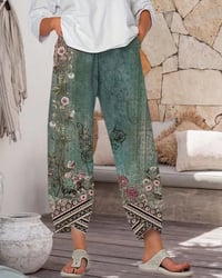 Retro print pocket baggy pants