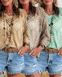 Diamond-Patterned Openwork Loose Top Set