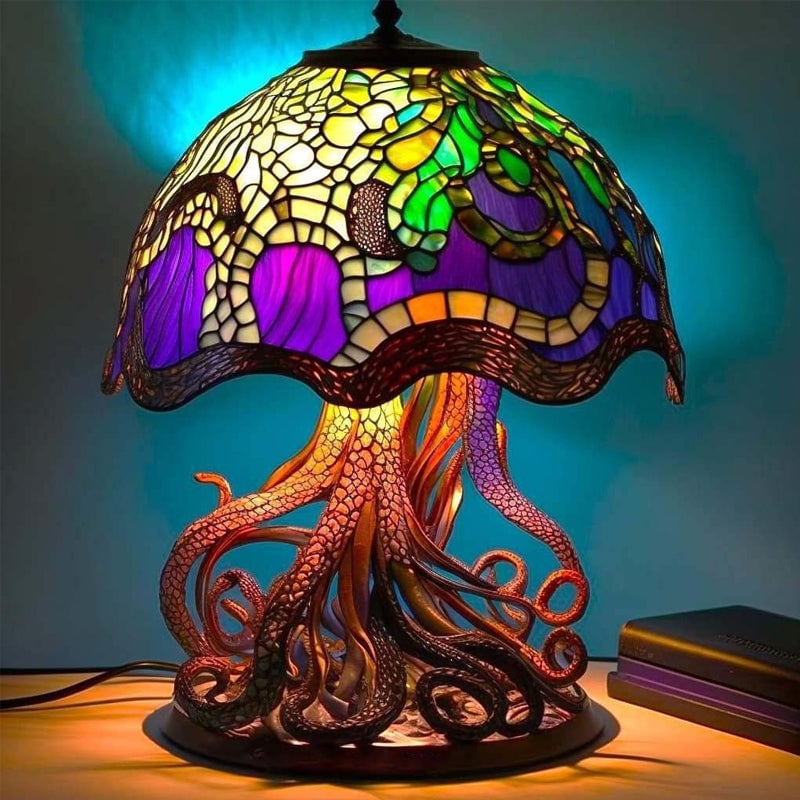Lampe de Table en Verre Teinté de Série Végétale