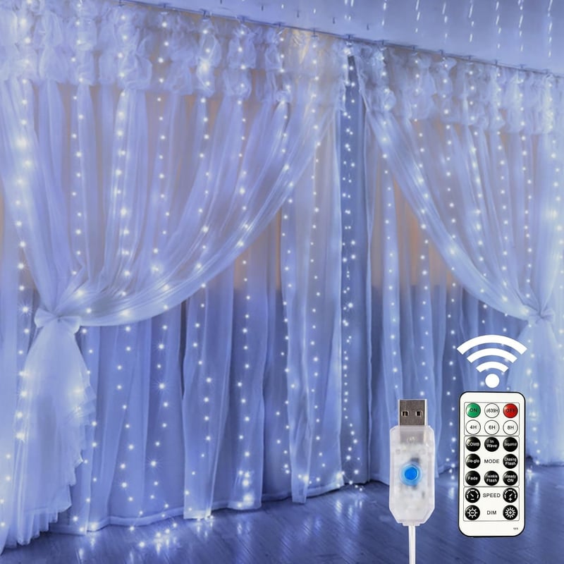 Sakerplus LED Copper String Curtain Lights with USB Remote