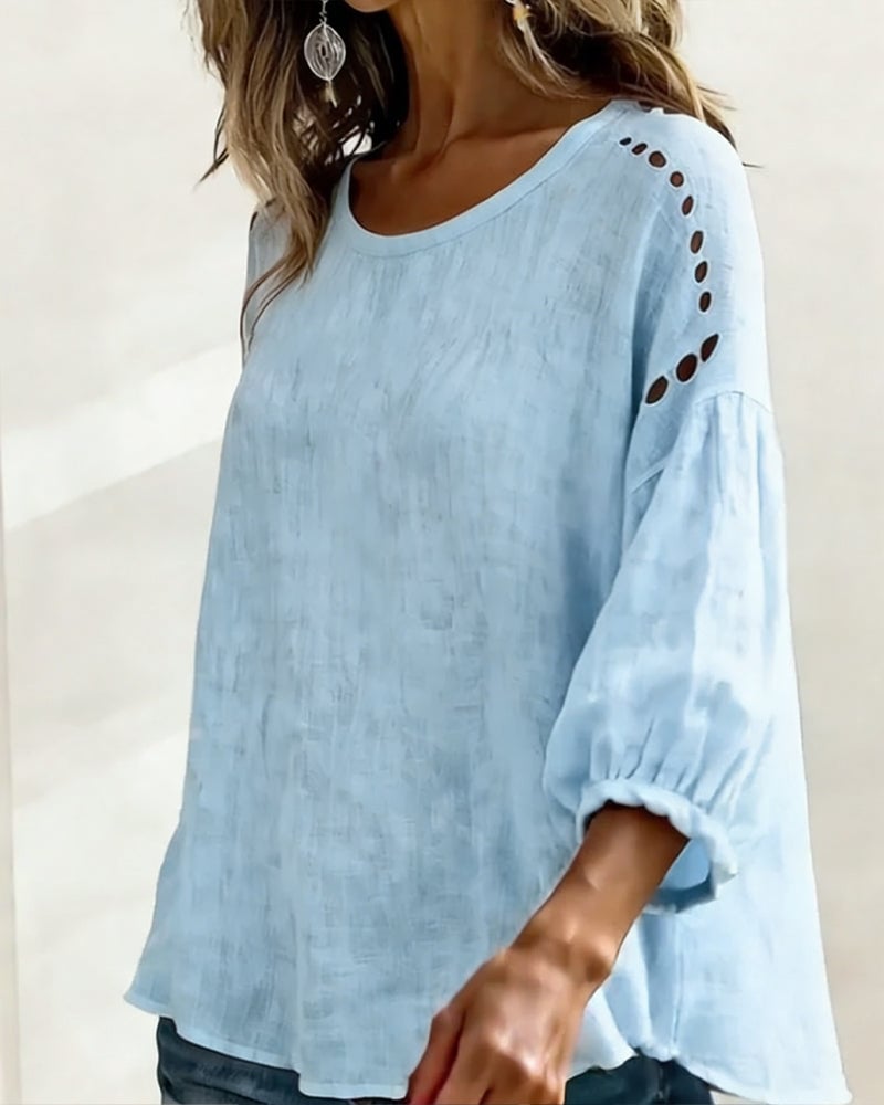 Hollow Cotton Linen Blouse