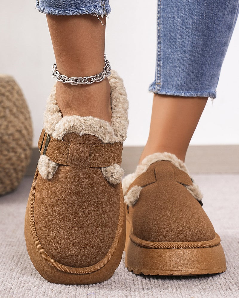 Thick-soled plush buckle warm slippers