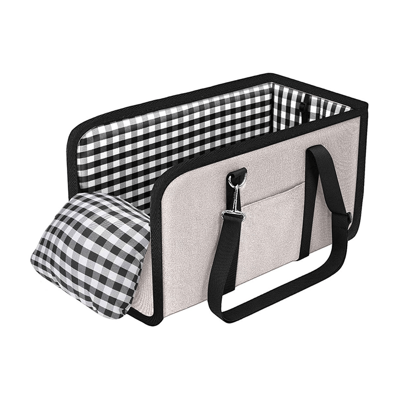 Portable Plaid Armrest Dog Car Seat with Belt