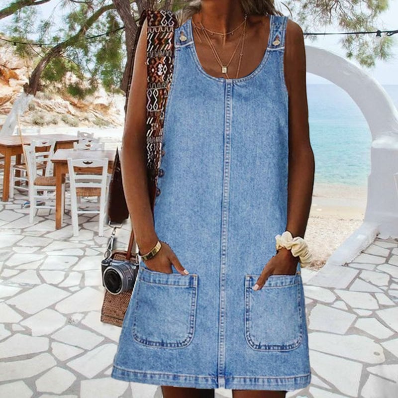 Front Pocket Denim Overall Mini Skirt