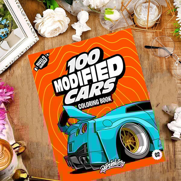 Beginner-Friendly-100 Modified Cars Coloring Book