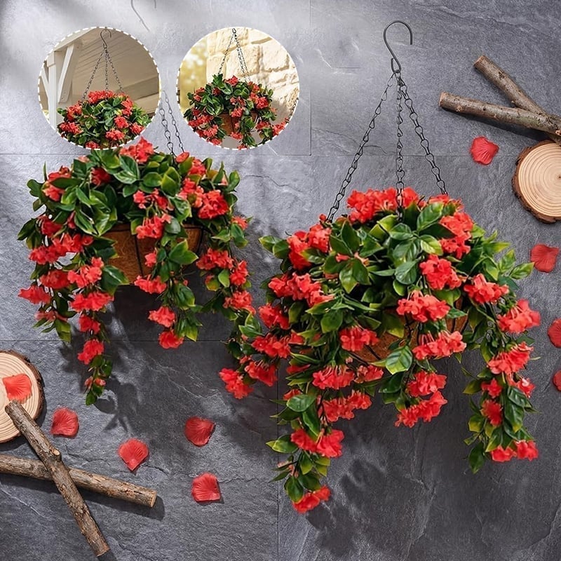 Faux Crepe Myrtle Hanging Baskets
