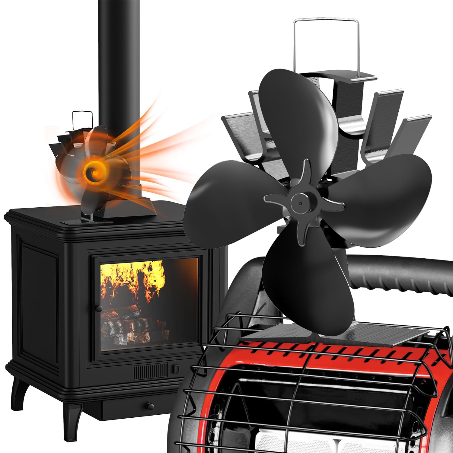 4-Blade Fireplace Fan for Wood Burning Stove